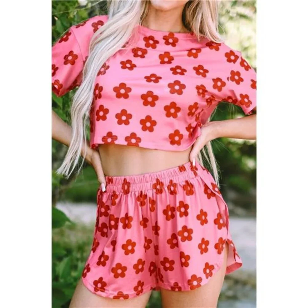 Floral Cropped Tee and Shorts Lounge Set